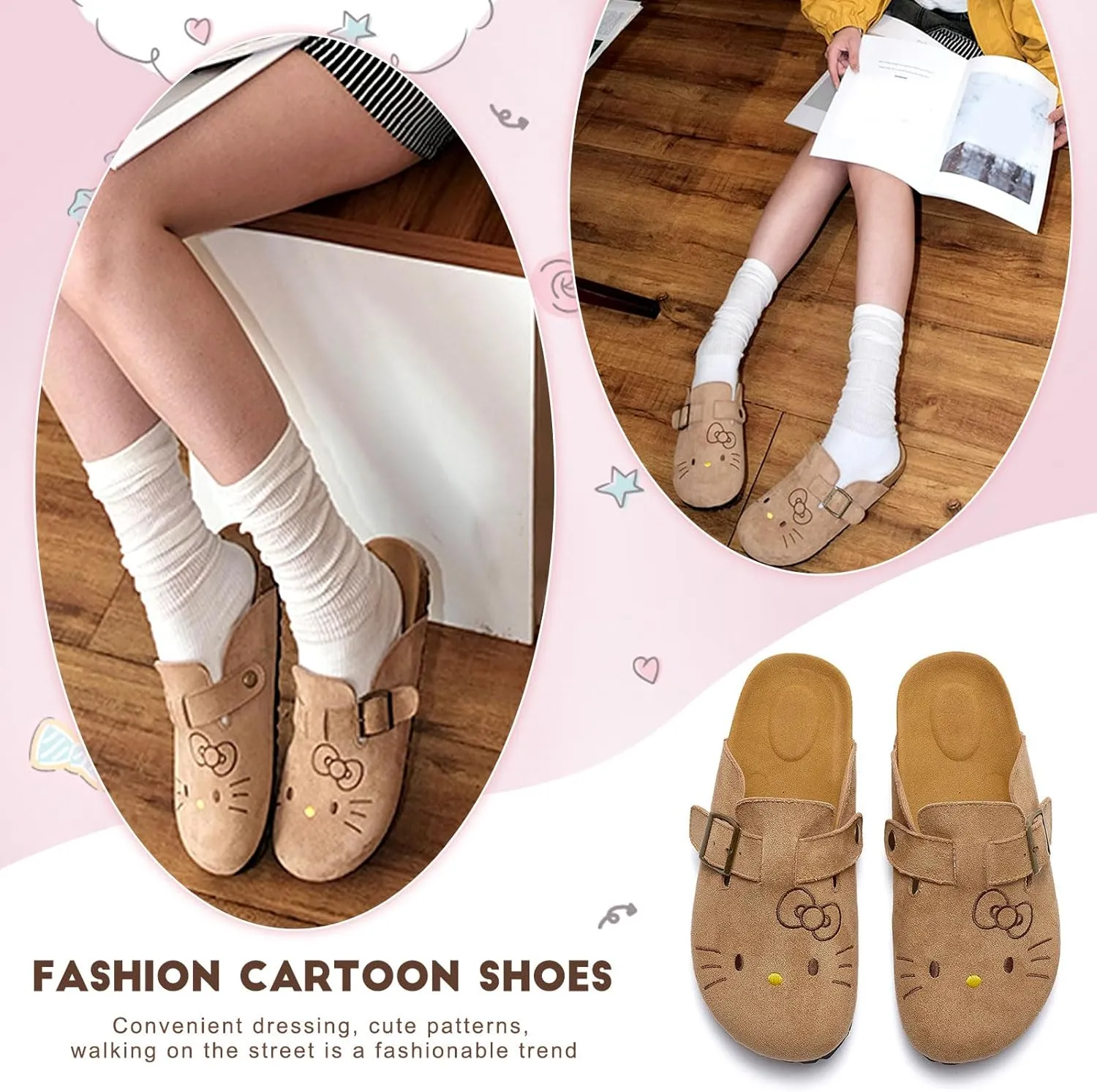 Cute Women Suede Clogs Slippers Slip-on Mules Cork Footbed Sandals Suede Potato Shoes