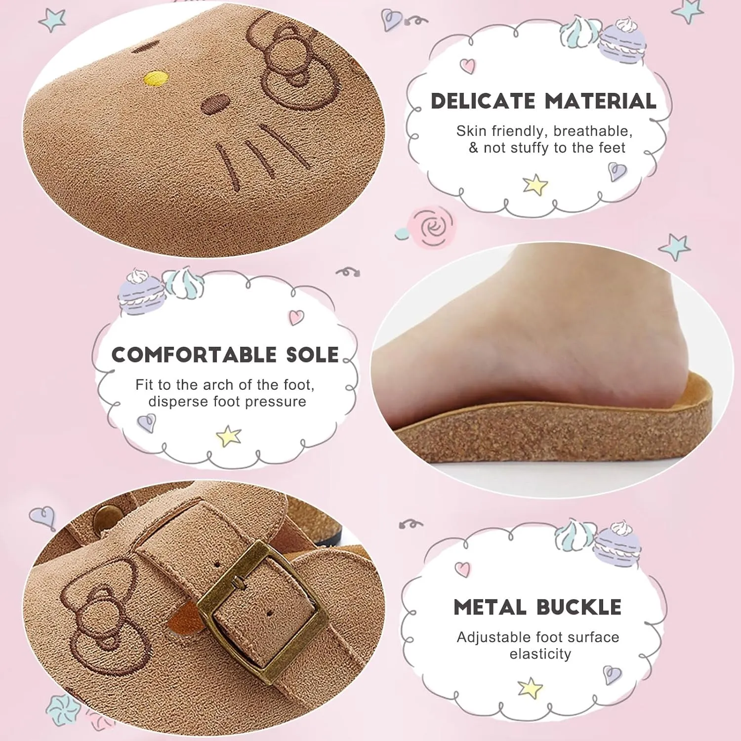 Cute Women Suede Clogs Slippers Slip-on Mules Cork Footbed Sandals Suede Potato Shoes
