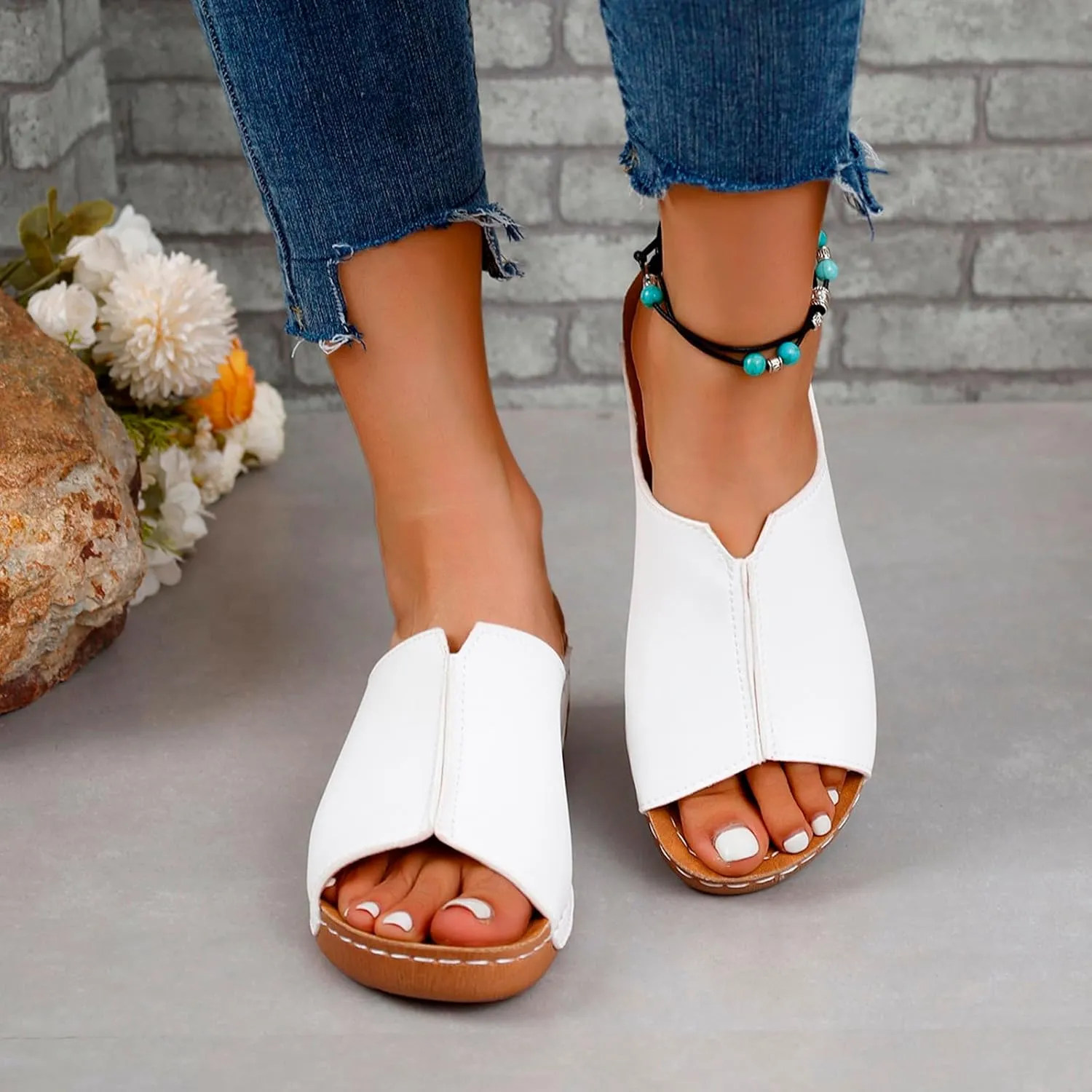 Damping Sole Upgradation Stretch Lightweight Sandals, Reef Platform Sandals Wedges Low Heel Rubber Arch Support Cushion Slip on Going Out Dressy Comfortable Black Slides Wedge Slippers