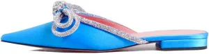 Divanne Women's Flat Mules, Pointed Toe Backless Loafer Shoes Rhinestone Bowknot Slip on Mule Slides