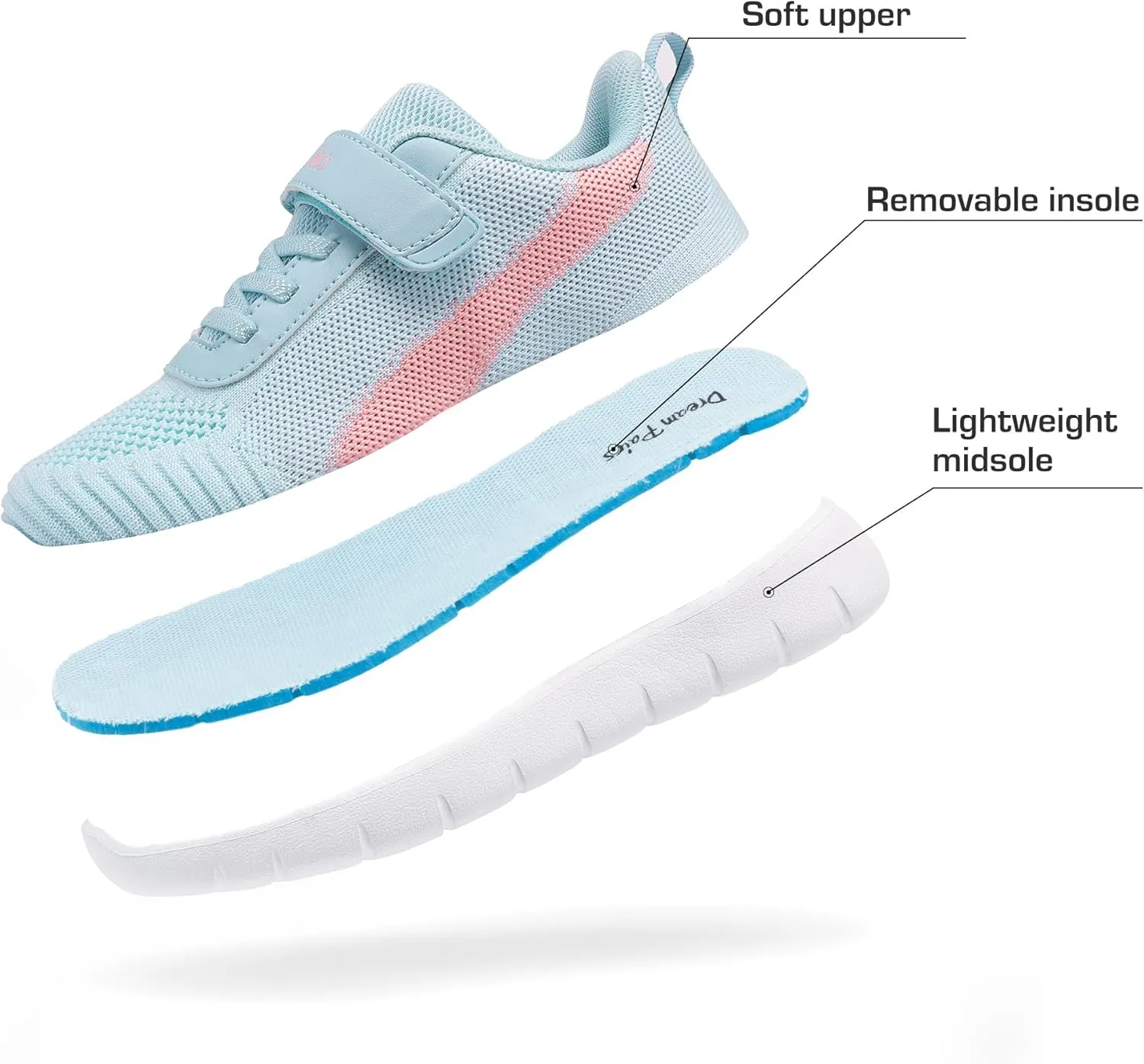 DREAM PAIRS Boys Girls Shoes Kids Tennis EZ-Ons MagicZips Athletic Running Walking Barefoot Zero Drop Sneakers