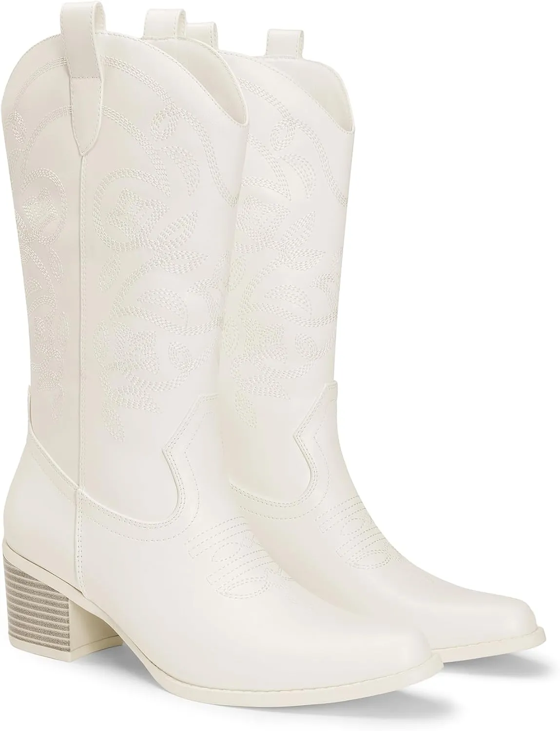 DREAM PAIRS Cowboy Boots for Women Cowgirl Western Boots Fashion Embroidery Stitched Chunky Heel Mid Calf Boots