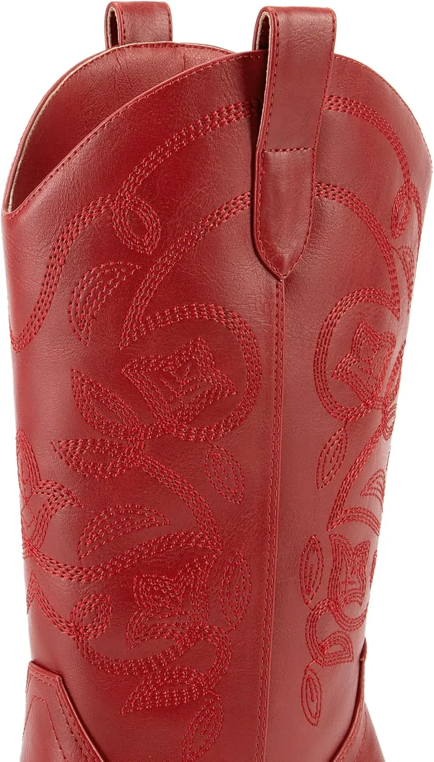 DREAM PAIRS Cowboy Boots for Women Cowgirl Western Boots Fashion Embroidery Stitched Chunky Heel Mid Calf Boots