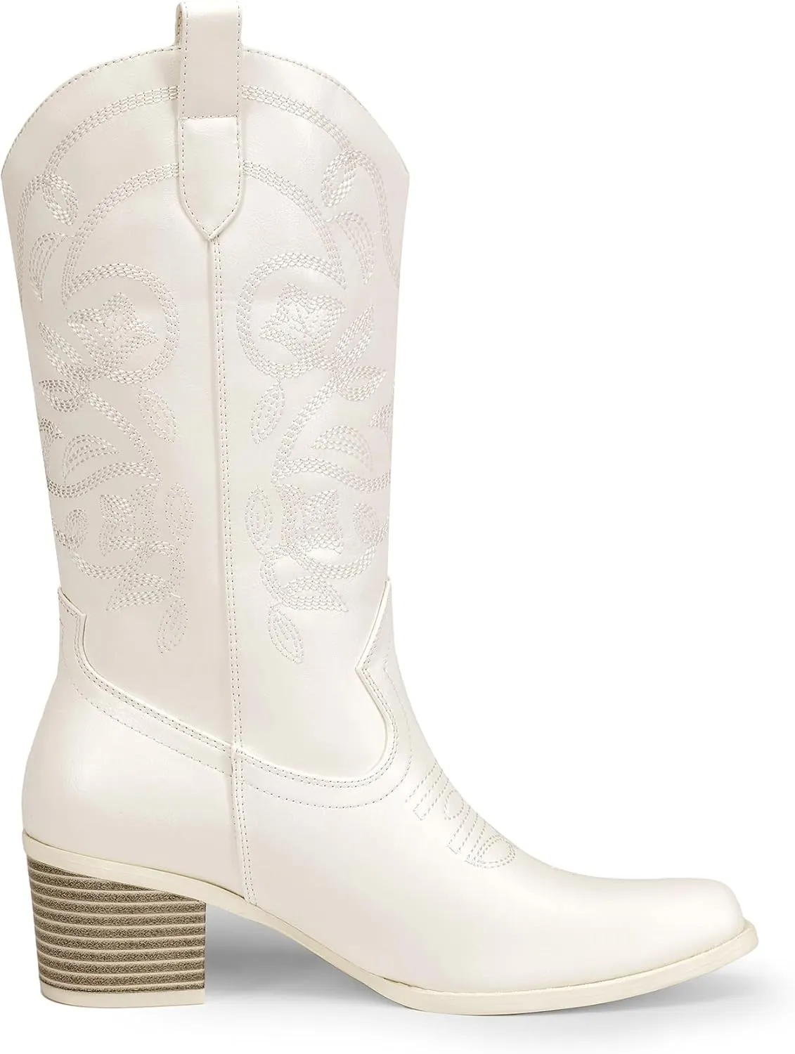 DREAM PAIRS Cowboy Boots for Women Cowgirl Western Boots Fashion Embroidery Stitched Chunky Heel Mid Calf Boots