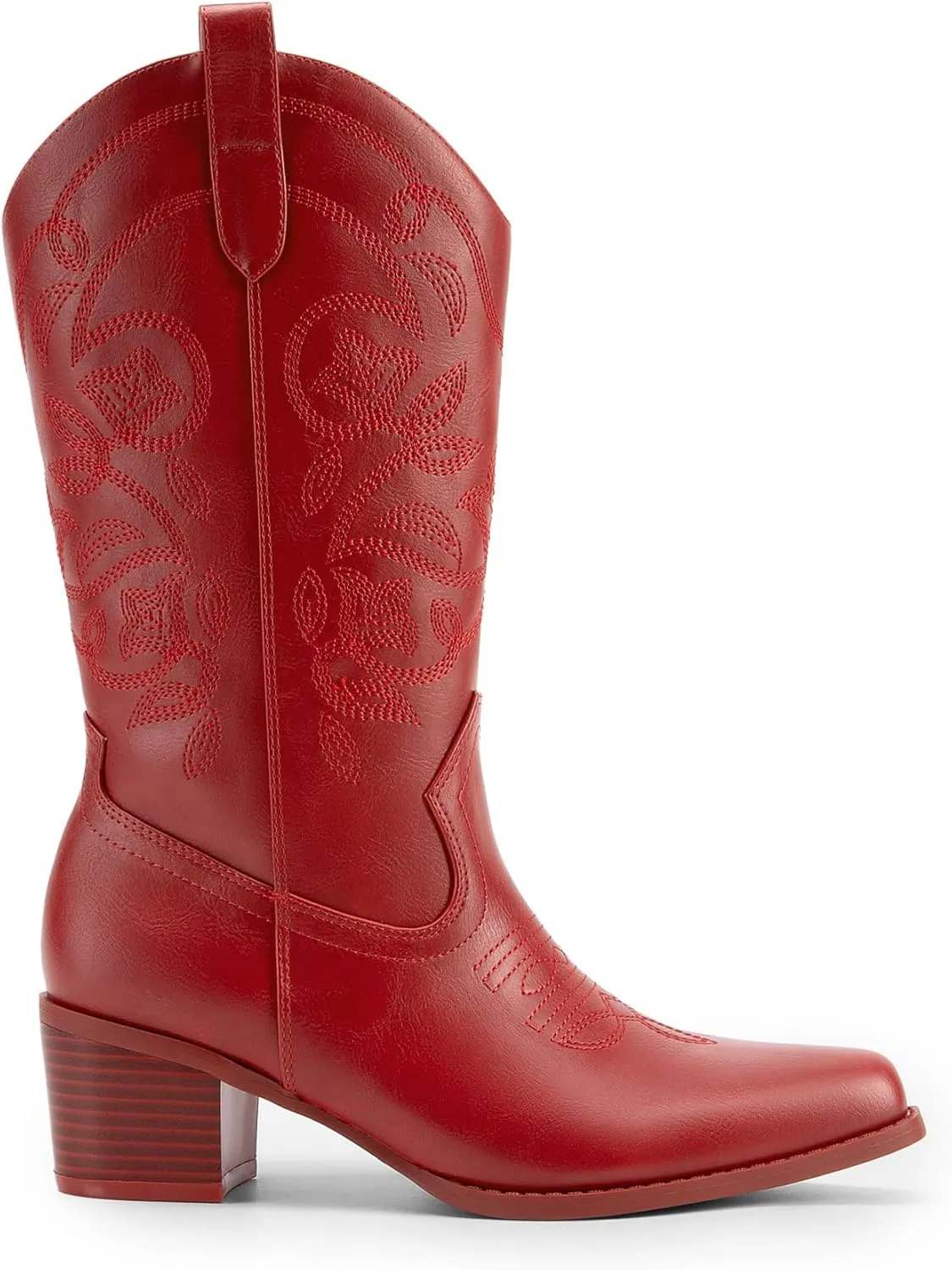 DREAM PAIRS Cowboy Boots for Women Cowgirl Western Boots Fashion Embroidery Stitched Chunky Heel Mid Calf Boots