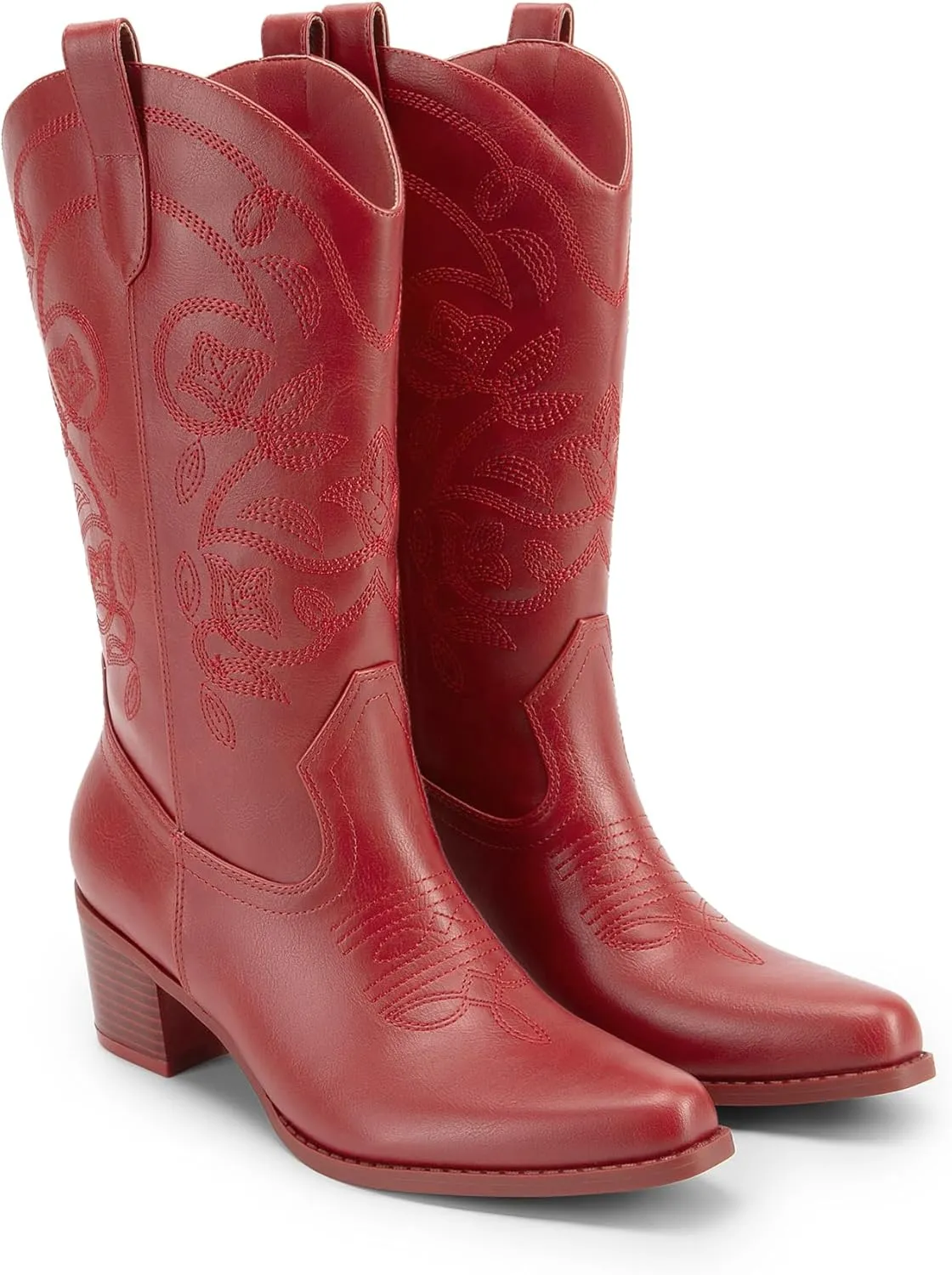 DREAM PAIRS Cowboy Boots for Women Cowgirl Western Boots Fashion Embroidery Stitched Chunky Heel Mid Calf Boots