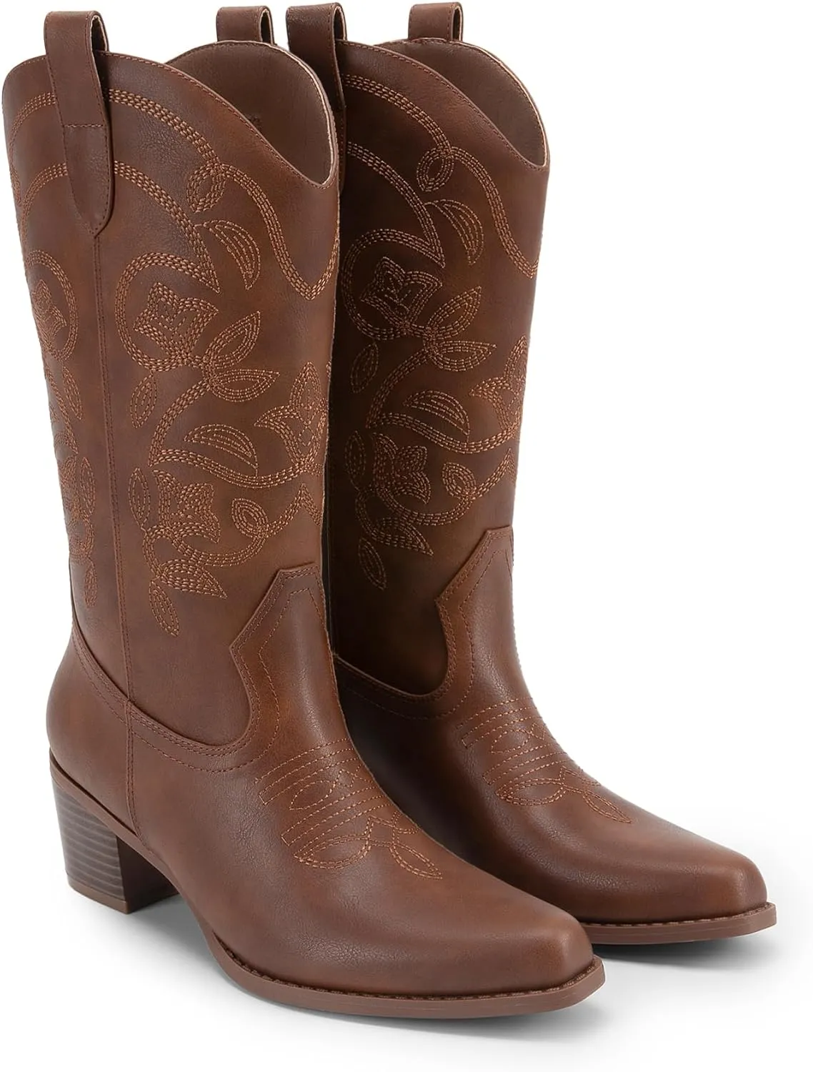DREAM PAIRS Cowboy Boots for Women Cowgirl Western Boots Fashion Embroidery Stitched Chunky Heel Mid Calf Boots