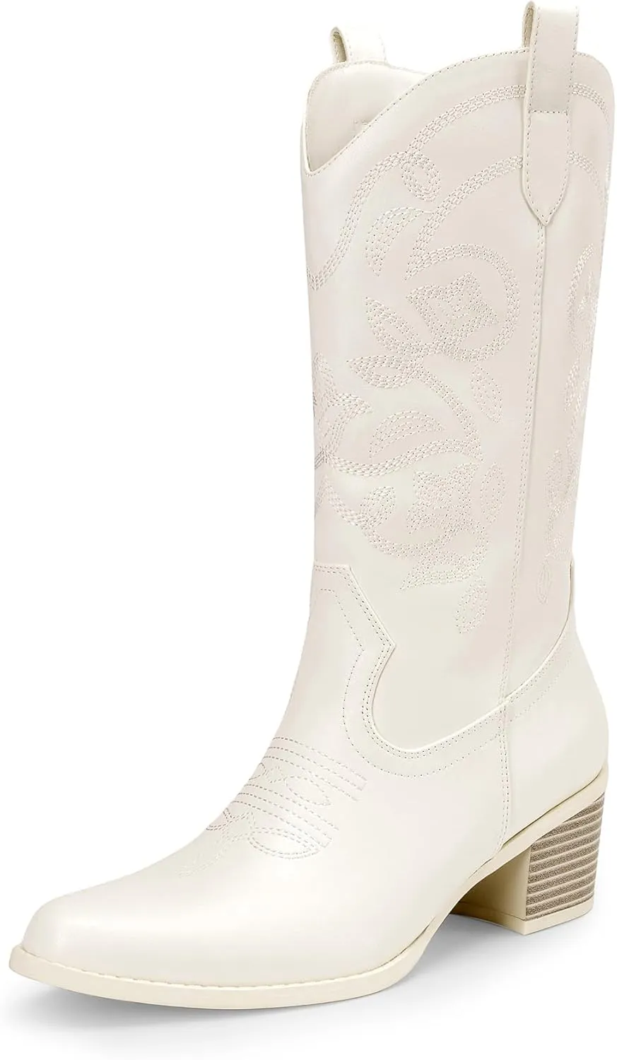 DREAM PAIRS Cowboy Boots for Women Cowgirl Western Boots Fashion Embroidery Stitched Chunky Heel Mid Calf Boots
