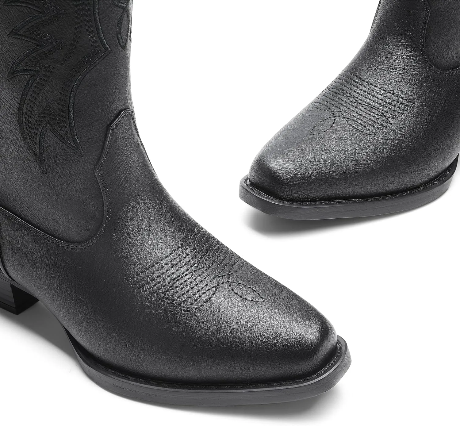 DREAM PAIRS Cowboy Boots for Women Cowgirl Western Mid Calf Boots Square Toe Embroidered Stitched Low Chunky Heel Pull On Fashion Boots