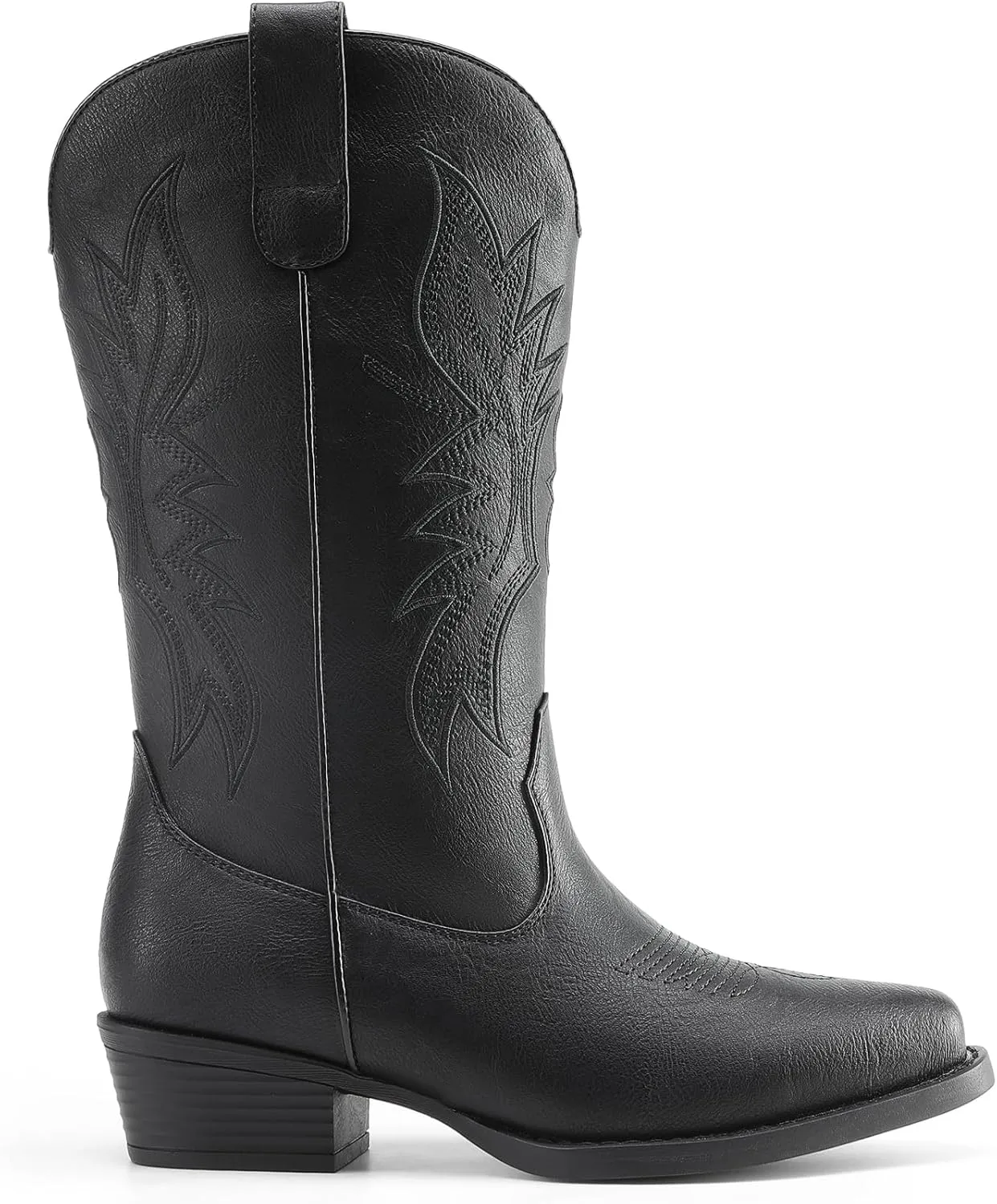 DREAM PAIRS Cowboy Boots for Women Cowgirl Western Mid Calf Boots Square Toe Embroidered Stitched Low Chunky Heel Pull On Fashion Boots