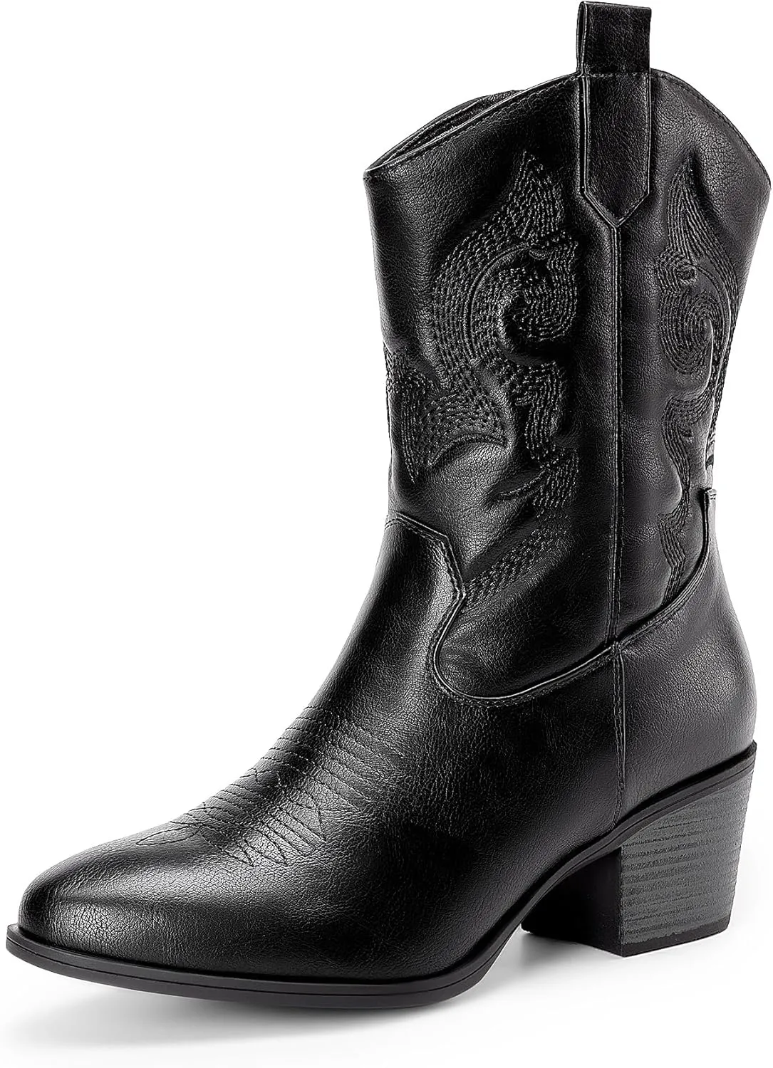DREAM PAIRS Cowboy Boots for Women, Mid Calf Cowgirl Boots with Embroidery Round Toe Western Chunky Low Heel Shoes