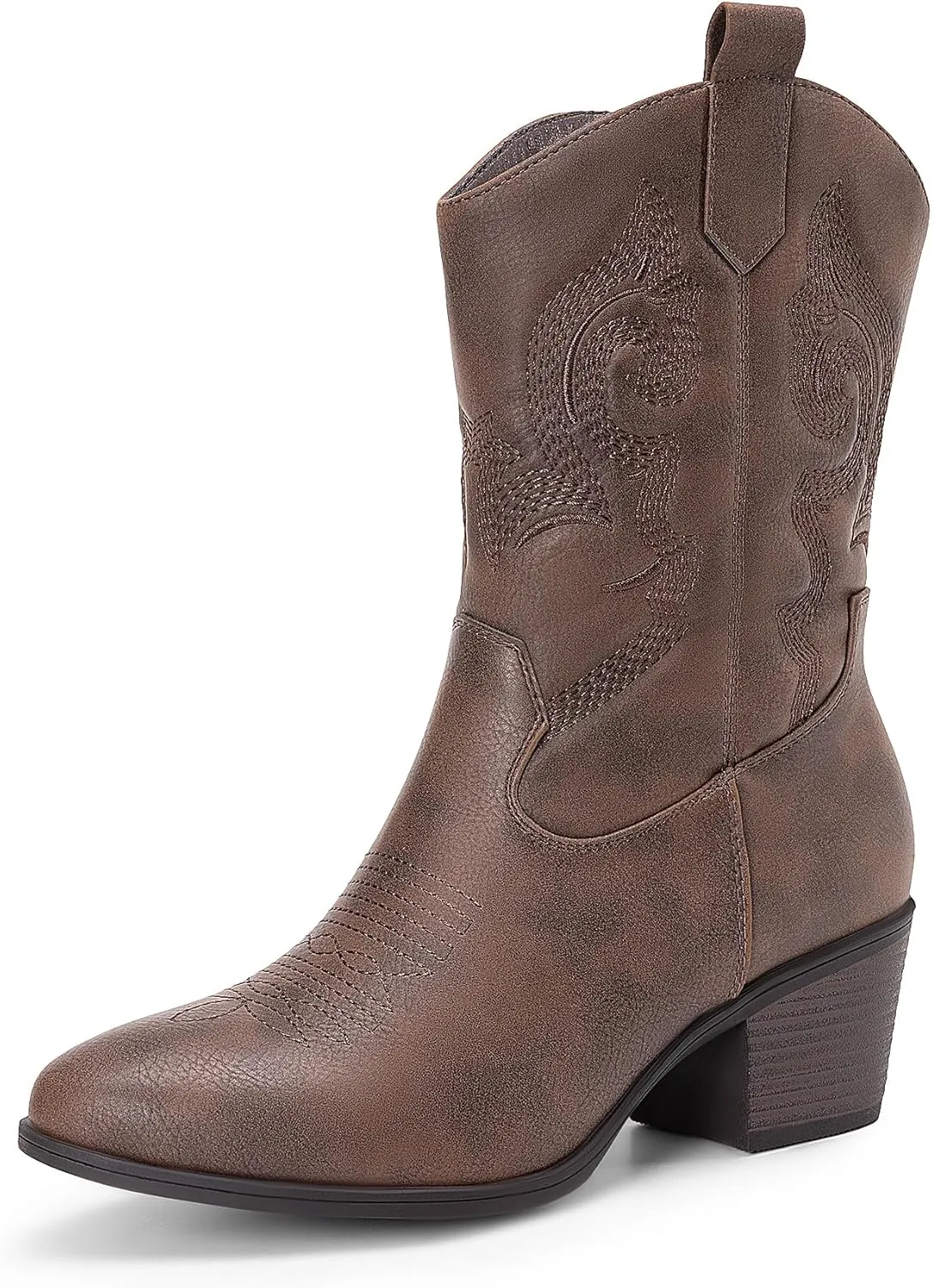 DREAM PAIRS Cowboy Boots for Women, Mid Calf Cowgirl Boots with Embroidery Round Toe Western Chunky Low Heel Shoes