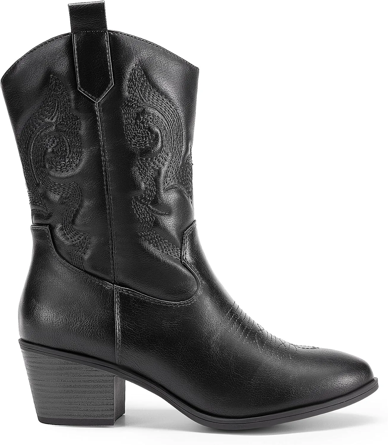 DREAM PAIRS Cowboy Boots for Women, Mid Calf Cowgirl Boots with Embroidery Round Toe Western Chunky Low Heel Shoes