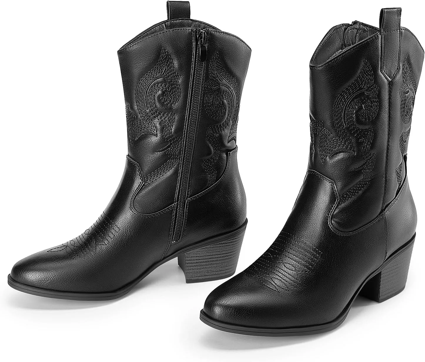 DREAM PAIRS Cowboy Boots for Women, Mid Calf Cowgirl Boots with Embroidery Round Toe Western Chunky Low Heel Shoes