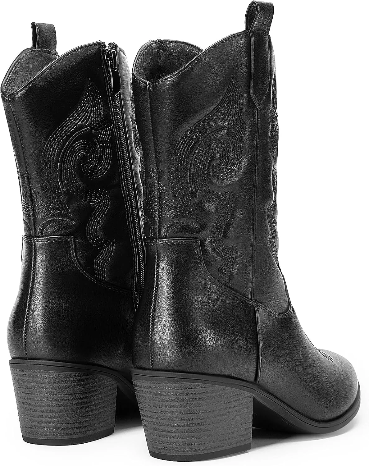 DREAM PAIRS Cowboy Boots for Women, Mid Calf Cowgirl Boots with Embroidery Round Toe Western Chunky Low Heel Shoes