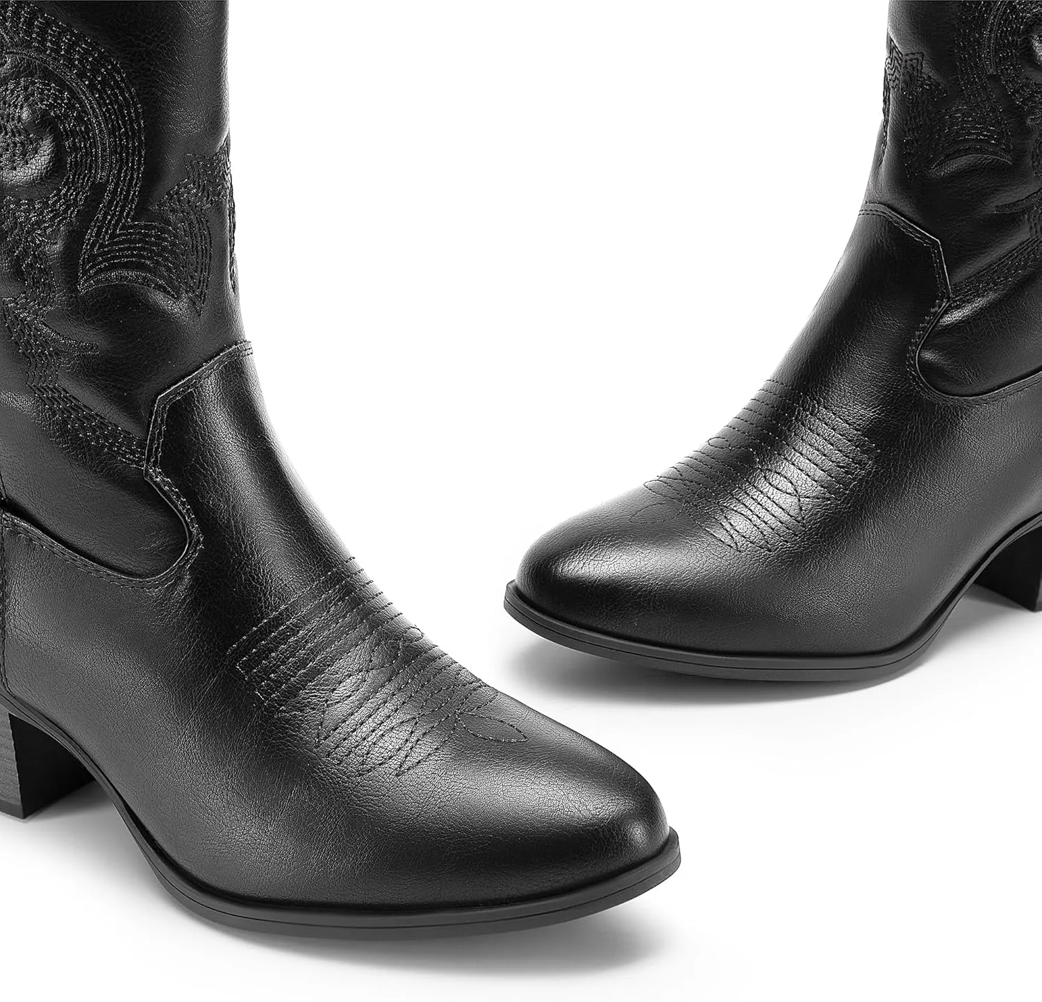 DREAM PAIRS Cowboy Boots for Women, Mid Calf Cowgirl Boots with Embroidery Round Toe Western Chunky Low Heel Shoes