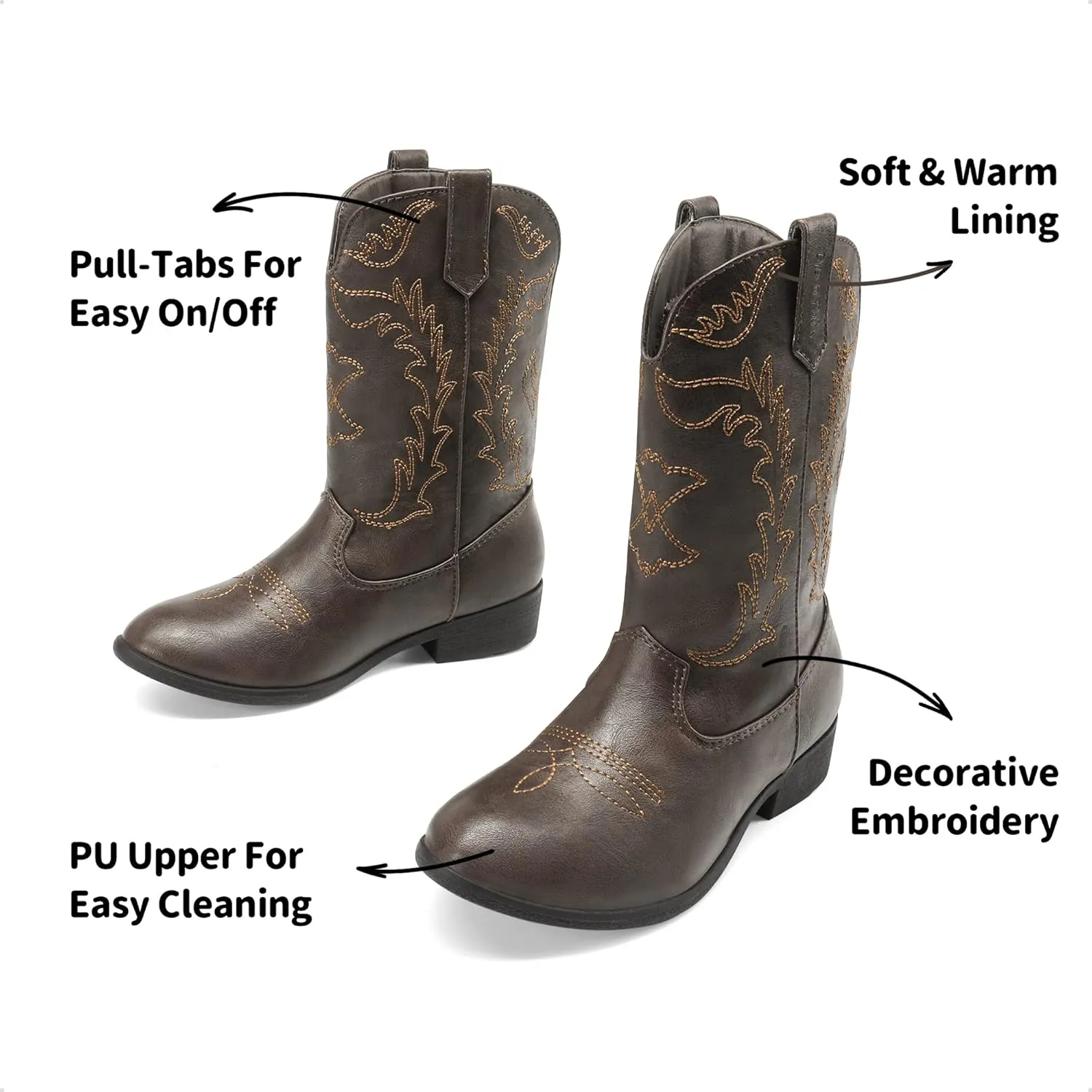 DREAM PAIRS Cowgirl Cowboy Western Boots Girls Mid Calf Riding Shoes Little Kid/Big Kid
