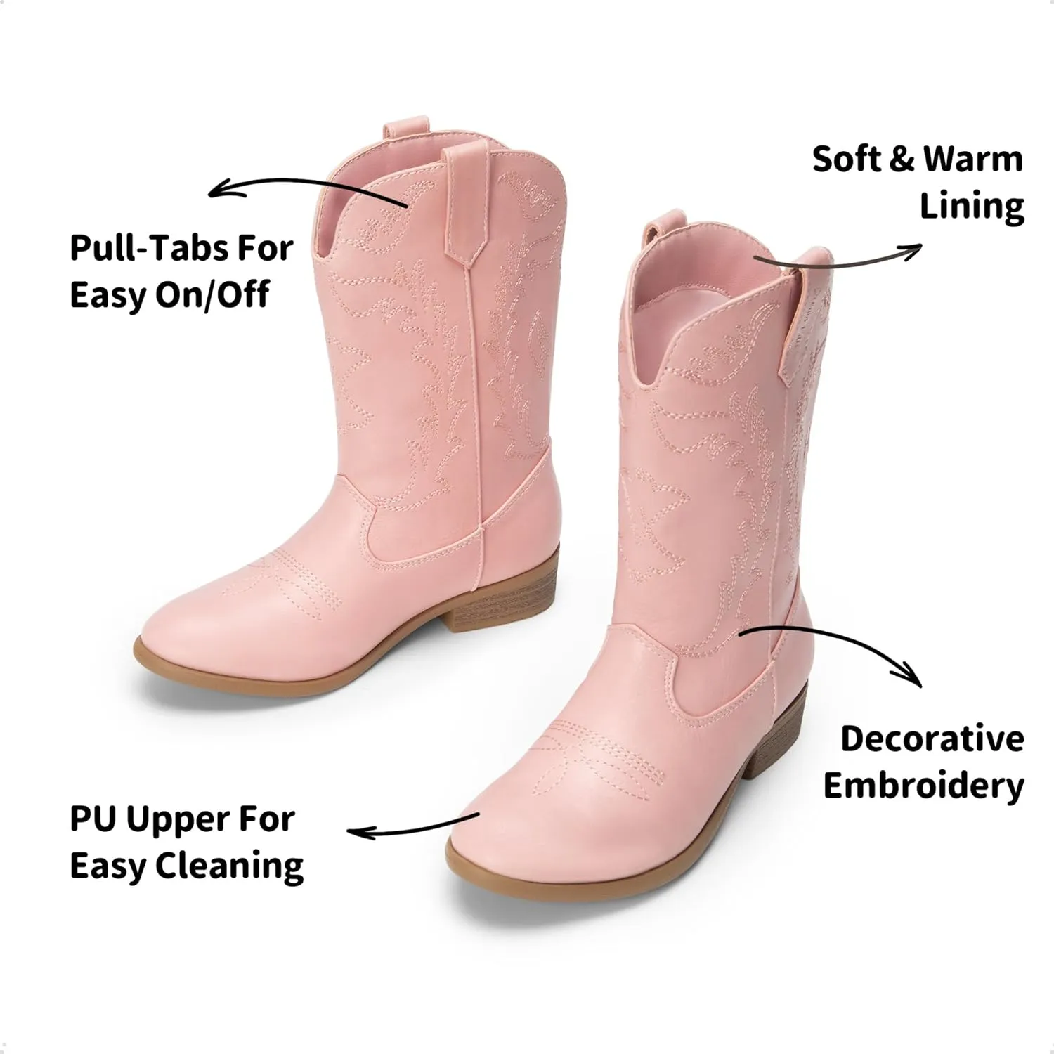 DREAM PAIRS Cowgirl Cowboy Western Boots Girls Mid Calf Riding Shoes Little Kid/Big Kid