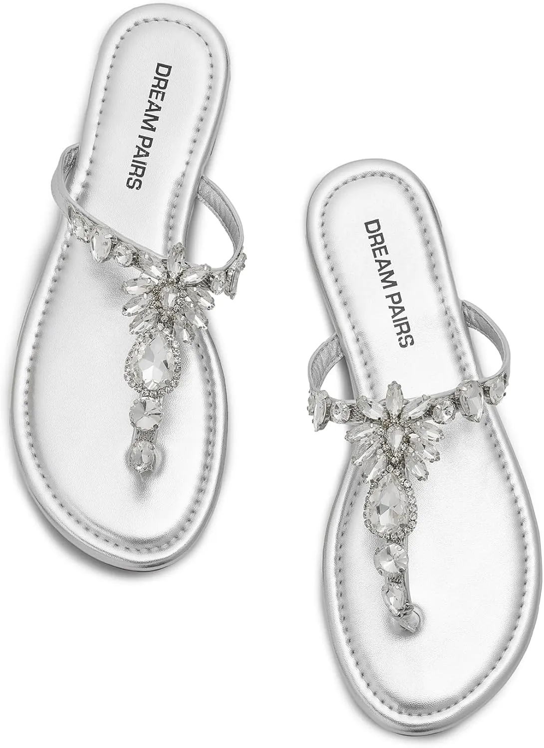 DREAM PAIRS Flip Flops for Women Dressy Rhinestone T-Strap Thong Sandals for Summers Dress Beach