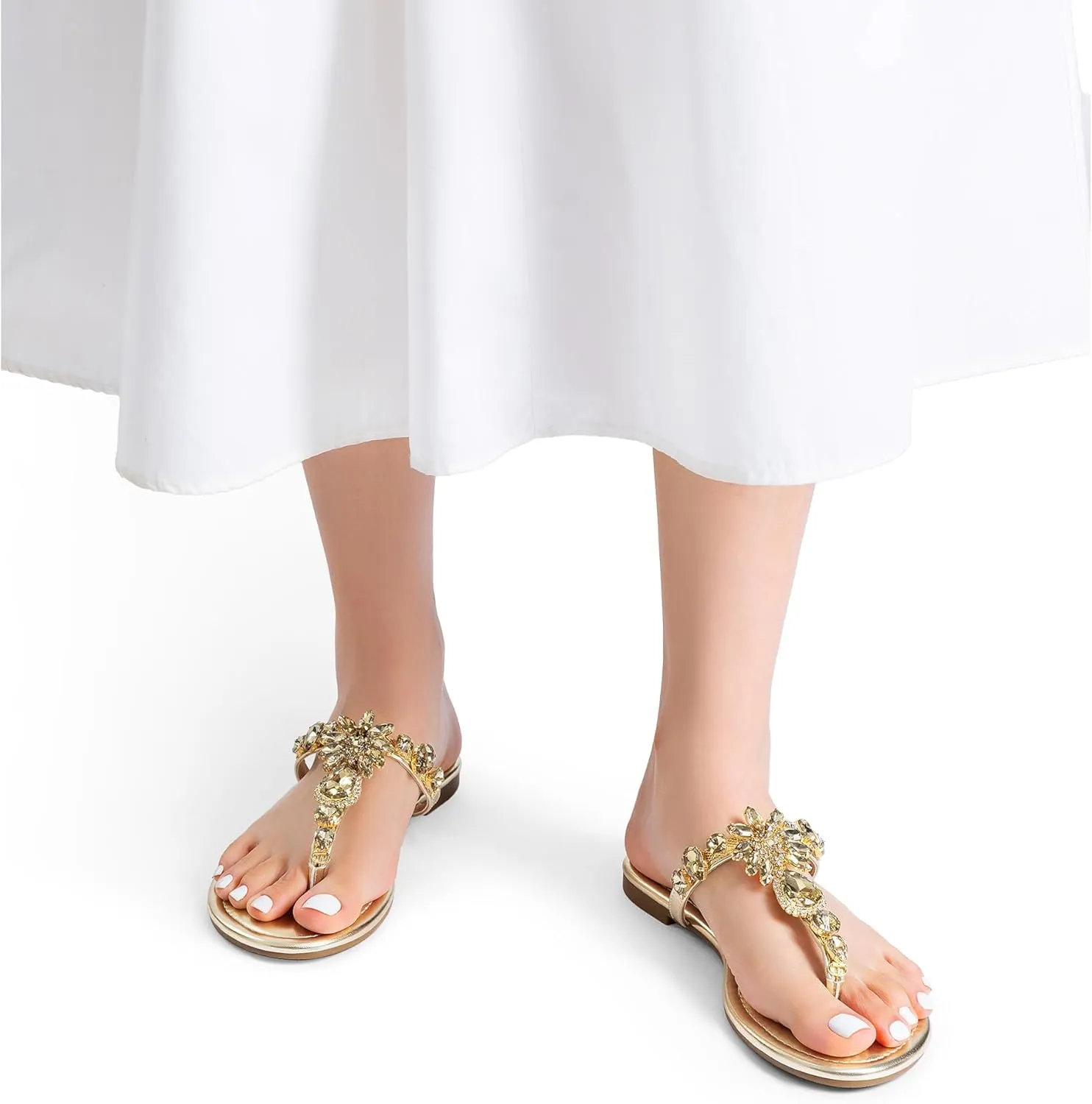 DREAM PAIRS Flip Flops for Women Dressy Rhinestone T-Strap Thong Sandals for Summers Dress Beach