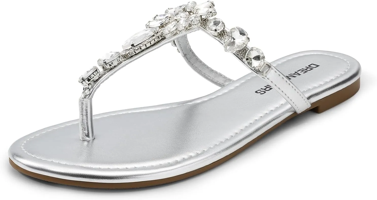 DREAM PAIRS Flip Flops for Women Dressy Rhinestone T-Strap Thong Sandals for Summers Dress Beach