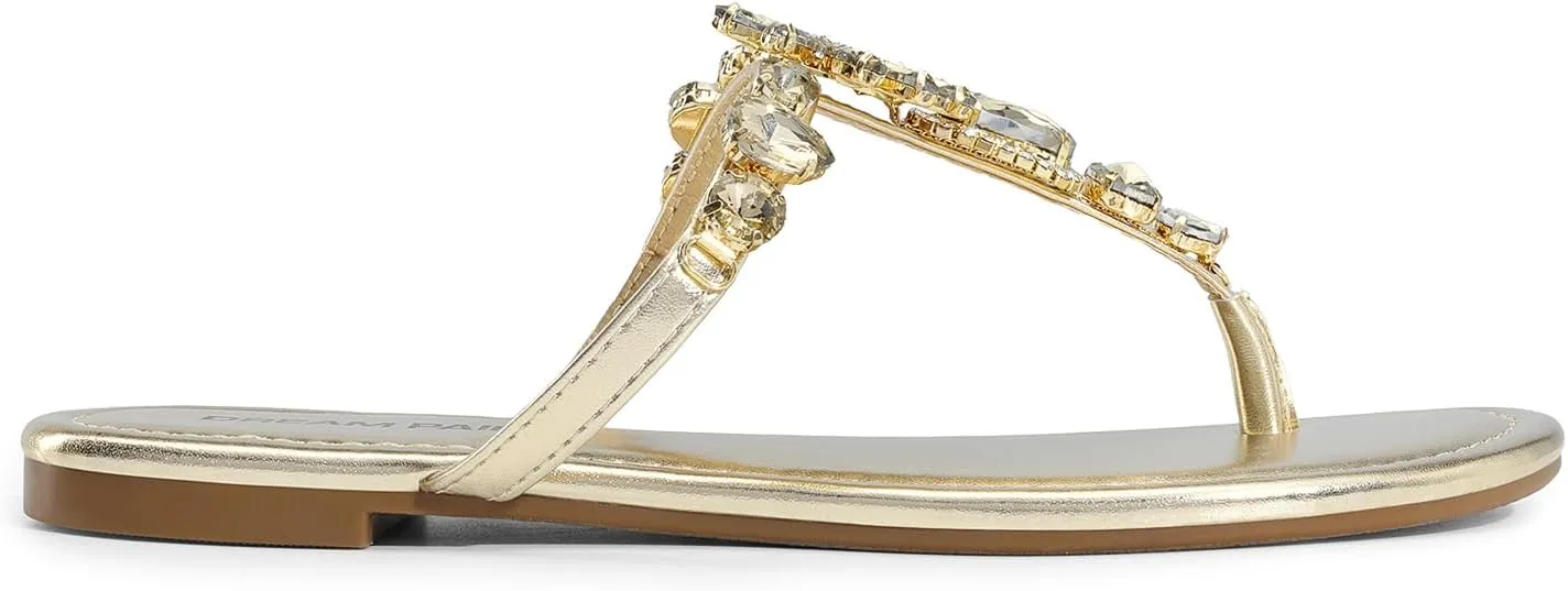 DREAM PAIRS Flip Flops for Women Dressy Rhinestone T-Strap Thong Sandals for Summers Dress Beach