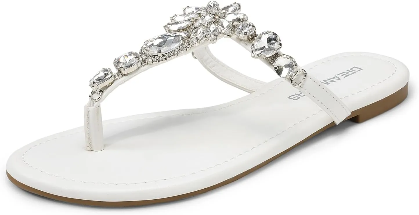 DREAM PAIRS Flip Flops for Women Dressy Rhinestone T-Strap Thong Sandals for Summers Dress Beach