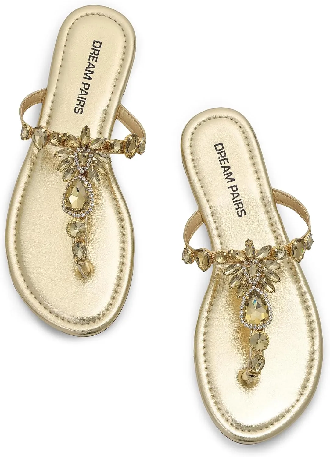 DREAM PAIRS Flip Flops for Women Dressy Rhinestone T-Strap Thong Sandals for Summers Dress Beach