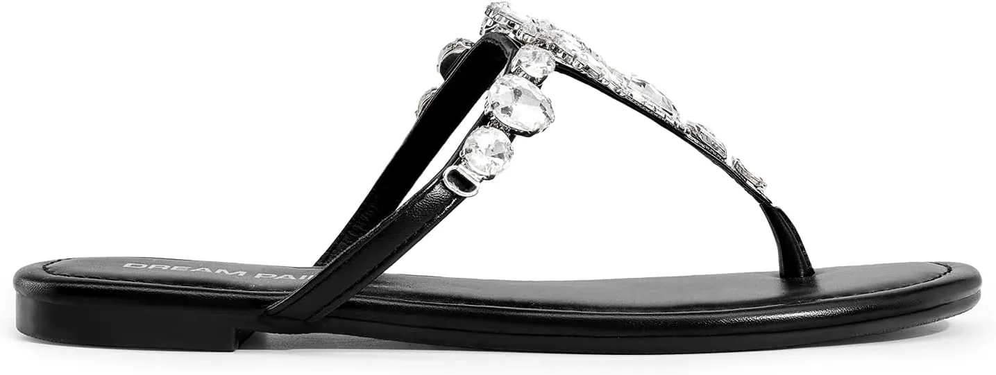 DREAM PAIRS Flip Flops for Women Dressy Rhinestone T-Strap Thong Sandals for Summers Dress Beach