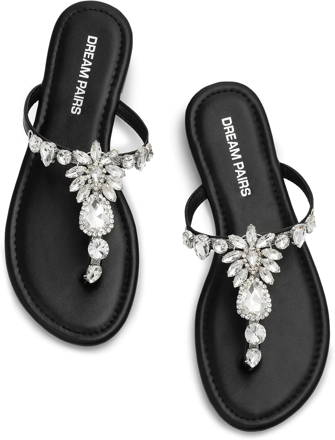 DREAM PAIRS Flip Flops for Women Dressy Rhinestone T-Strap Thong Sandals for Summers Dress Beach
