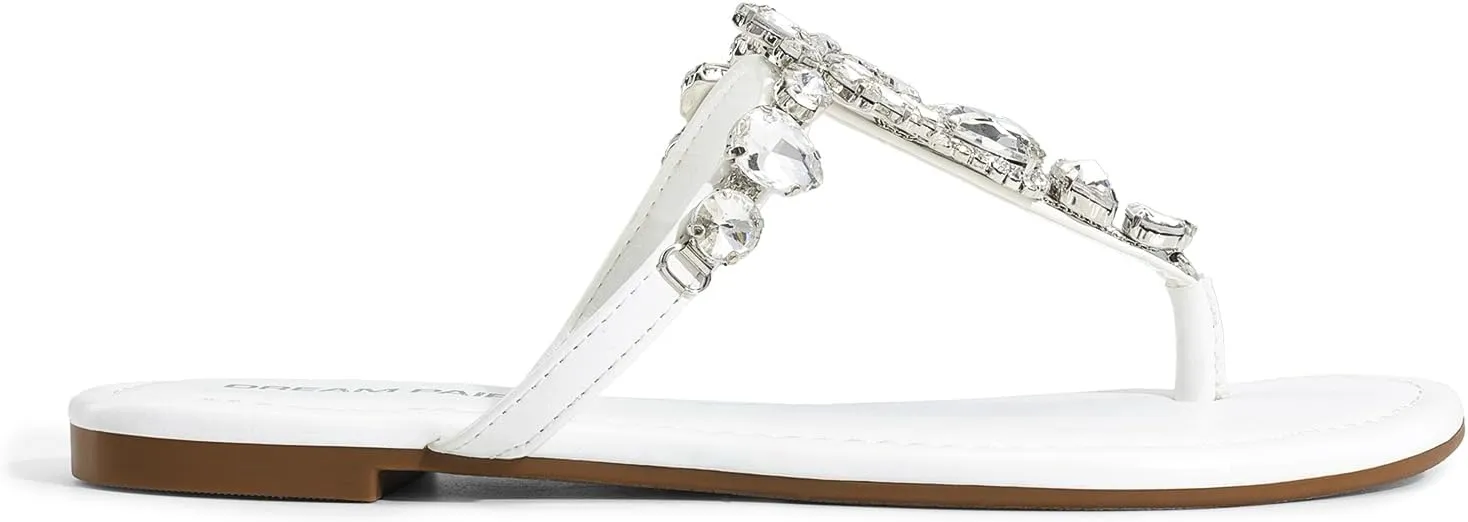DREAM PAIRS Flip Flops for Women Dressy Rhinestone T-Strap Thong Sandals for Summers Dress Beach