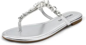 DREAM PAIRS Flip Flops for Women Dressy Rhinestone T-Strap Thong Sandals for Summers Dress Beach