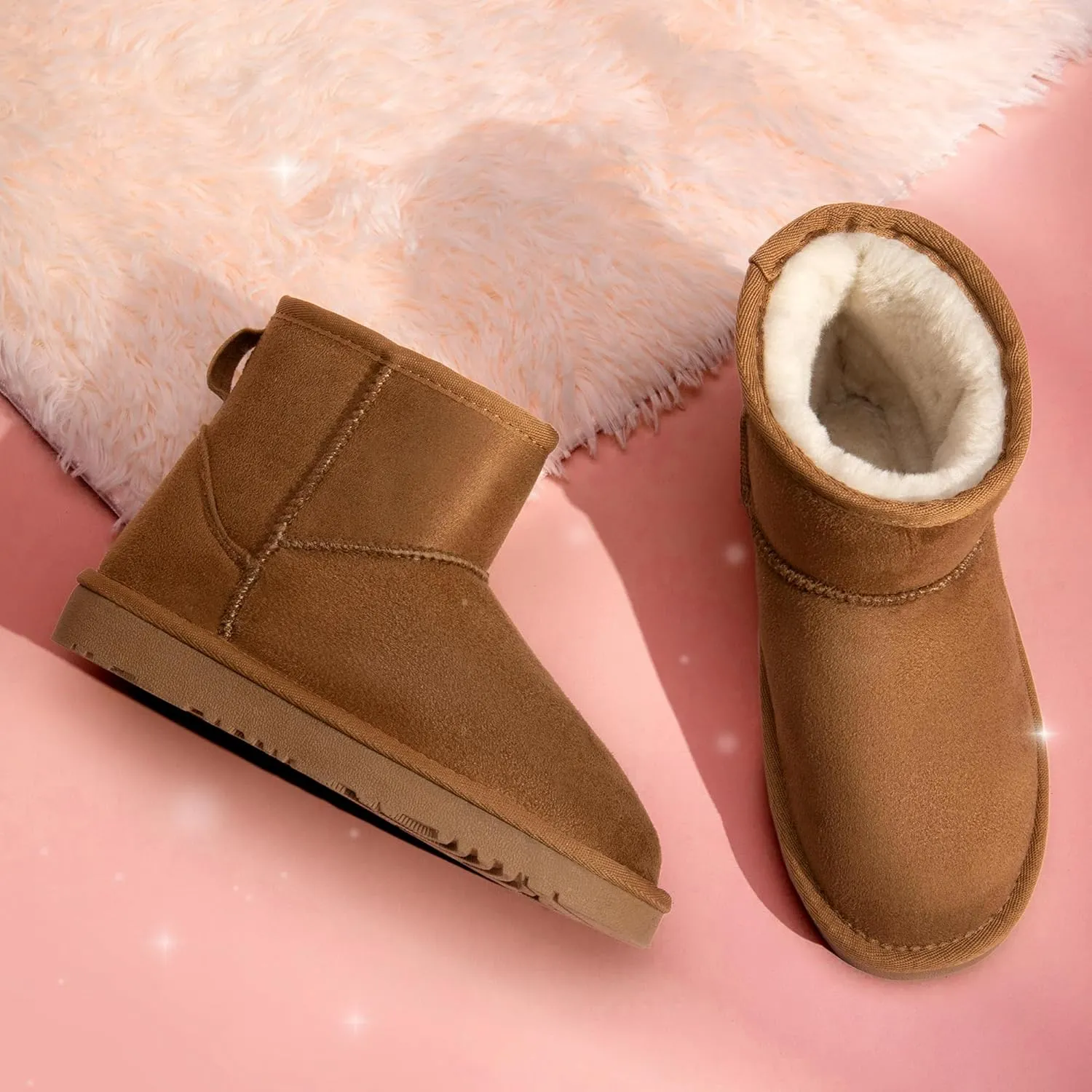 DREAM PAIRS Girls Boys Boots Kids Winter Ankle Faux Fur Lined Snow Shoes FuzzyClassic Kid's Low Boot for Toddler/Little Kid/Big Kid