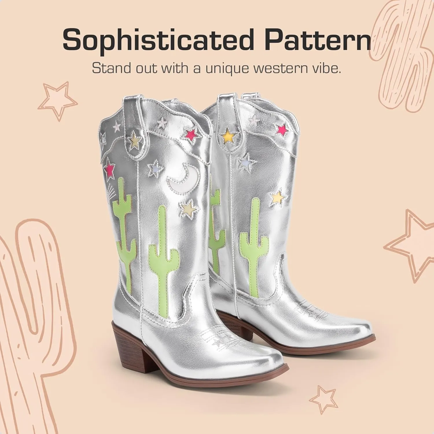 DREAM PAIRS Girls Cowboy Boots Cowgirl Mid Calf Western Boots with Low Heel Square Toe for Little Kid/Big Kid