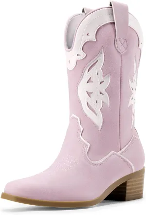 DREAM PAIRS Girls Cowgirl Cowboy Boots Western Fashion Mid Calf Boots