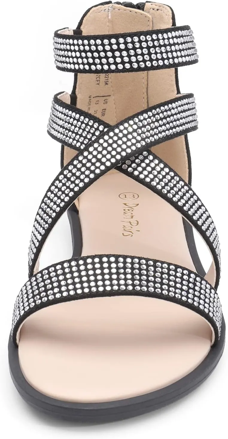 DREAM PAIRS Girls Gladiator Sandals with Zipper Strappy Sandals Toddler/Little Kid/Big Kid