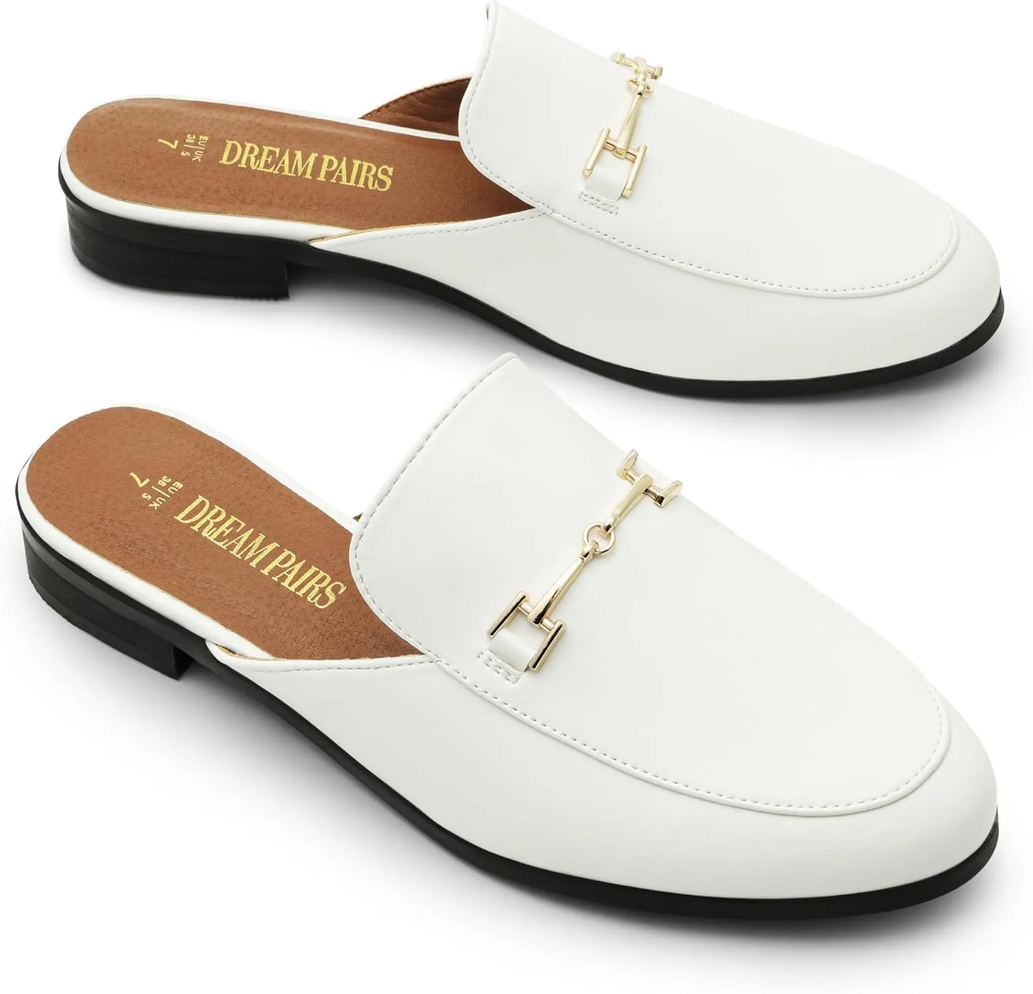 DREAM PAIRS Mules for Women Flats Comfortable Buckle Mules Slip on Slides Backless Loafers Shoes