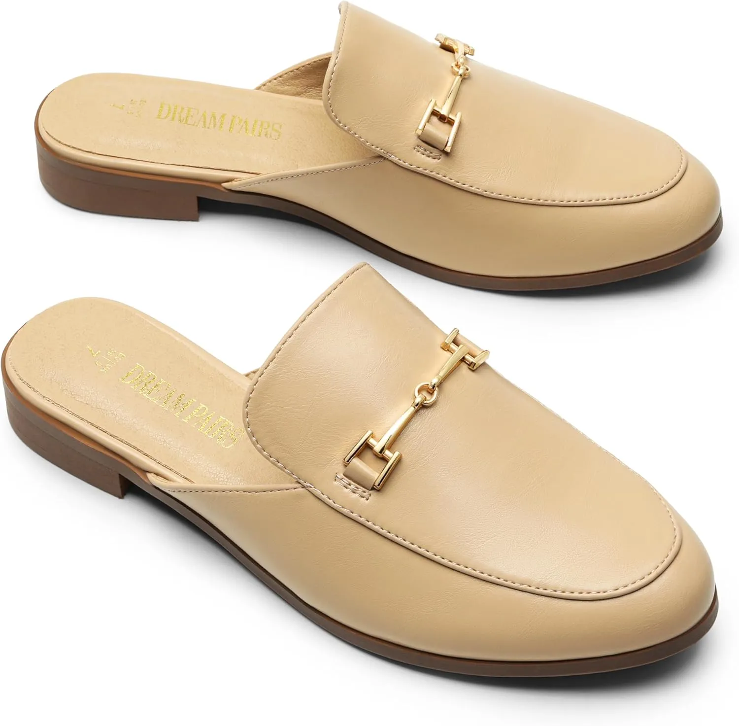 DREAM PAIRS Mules for Women Flats Comfortable Buckle Mules Slip on Slides Backless Loafers Shoes