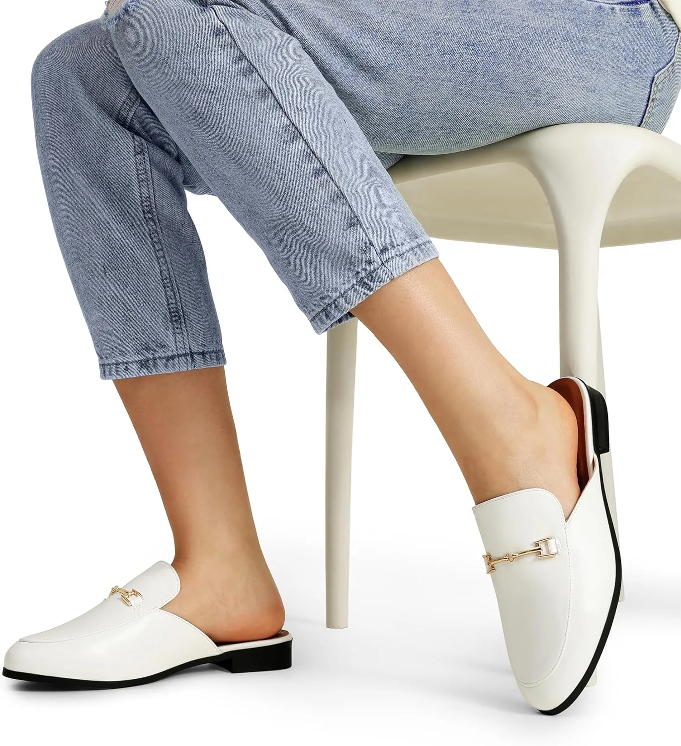 DREAM PAIRS Mules for Women Flats Comfortable Buckle Mules Slip on Slides Backless Loafers Shoes