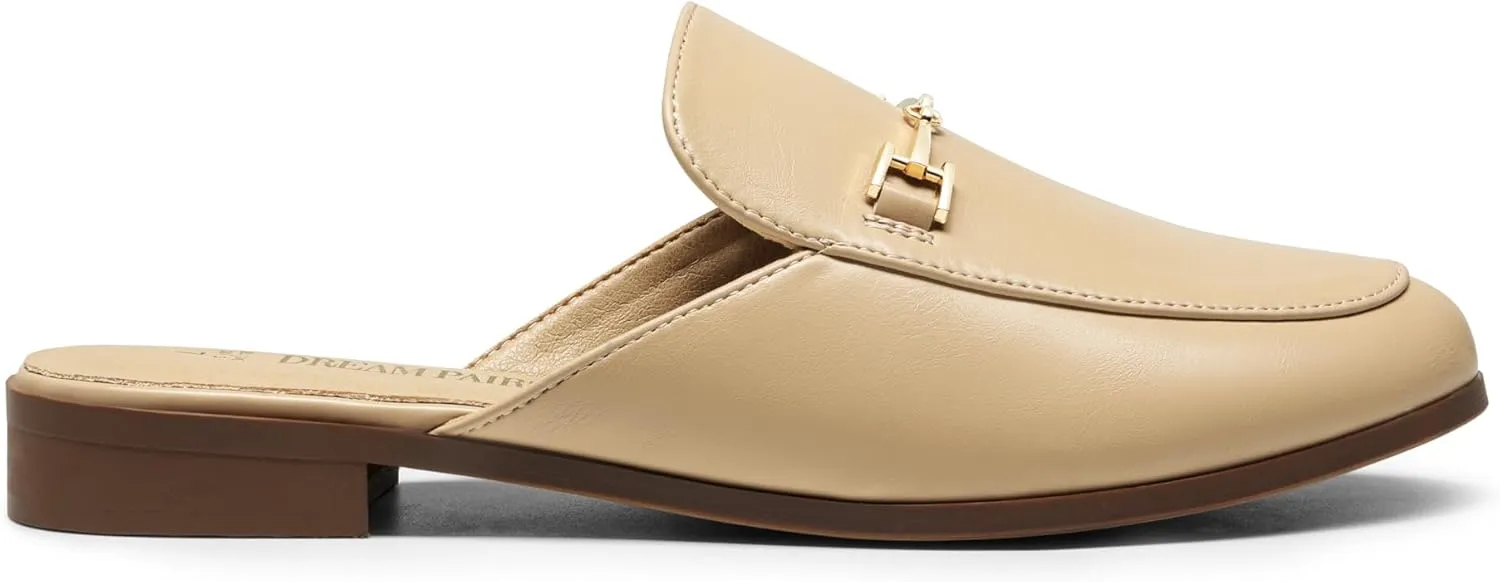 DREAM PAIRS Mules for Women Flats Comfortable Buckle Mules Slip on Slides Backless Loafers Shoes