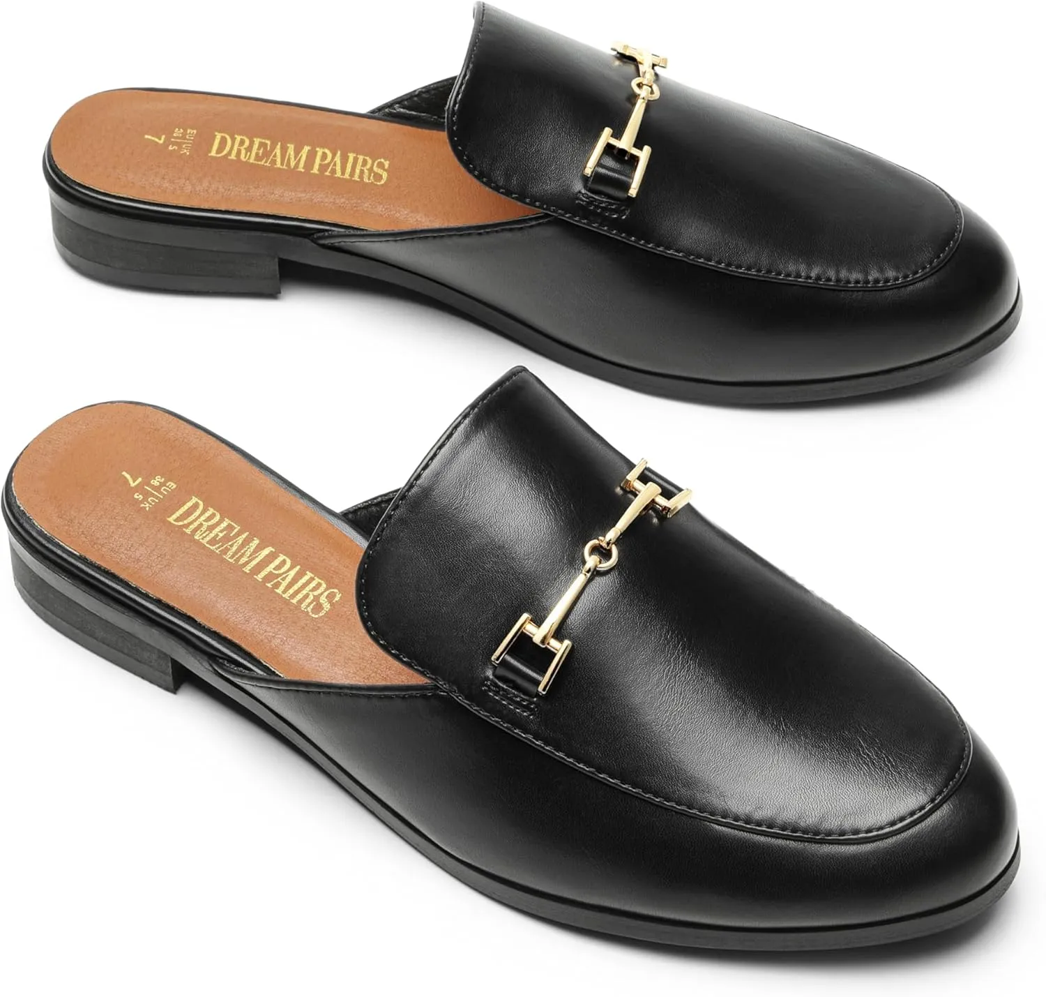 DREAM PAIRS Mules for Women Flats Comfortable Buckle Mules Slip on Slides Backless Loafers Shoes
