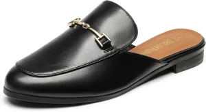DREAM PAIRS Mules for Women Flats Comfortable Buckle Mules Slip on Slides Backless Loafers Shoes