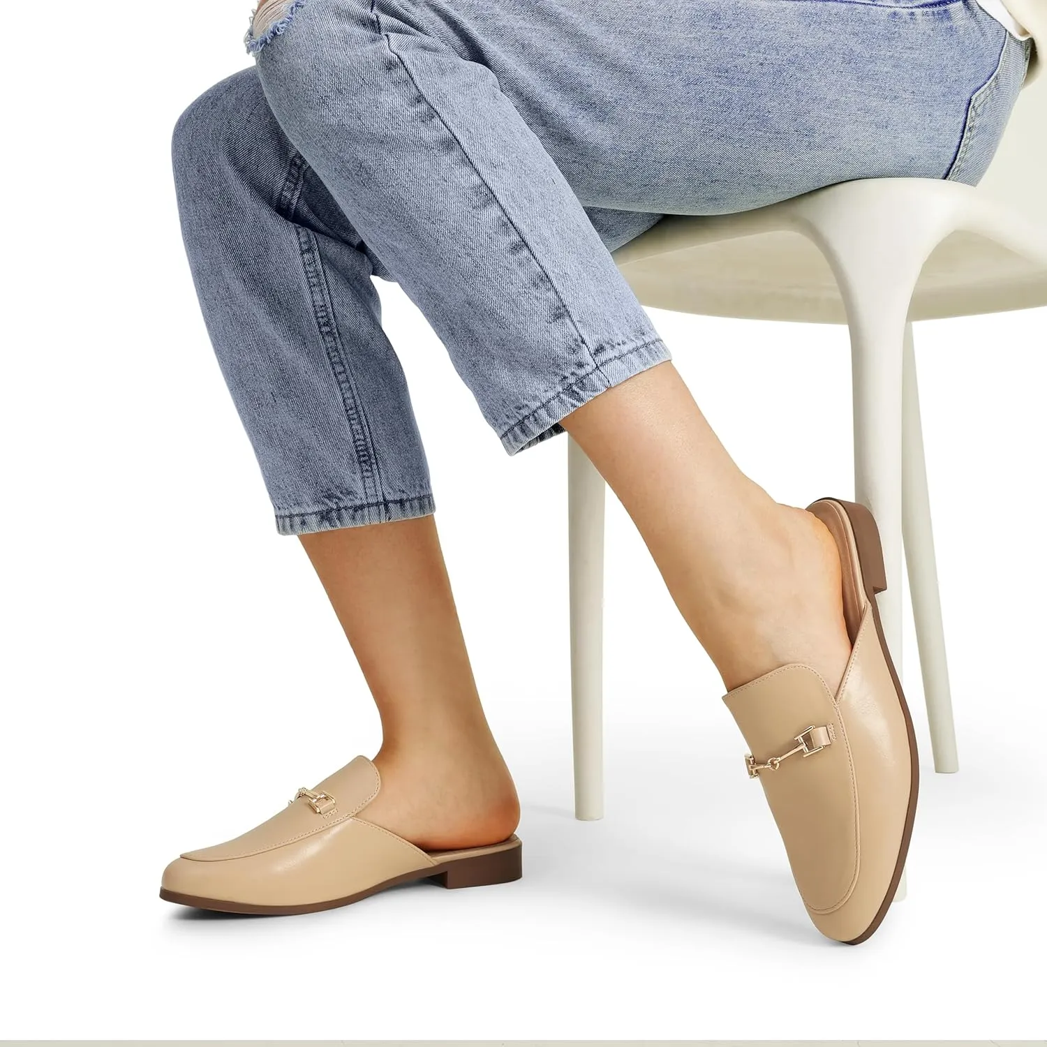 DREAM PAIRS Mules for Women Flats Comfortable Buckle Mules Slip on Slides Backless Loafers Shoes