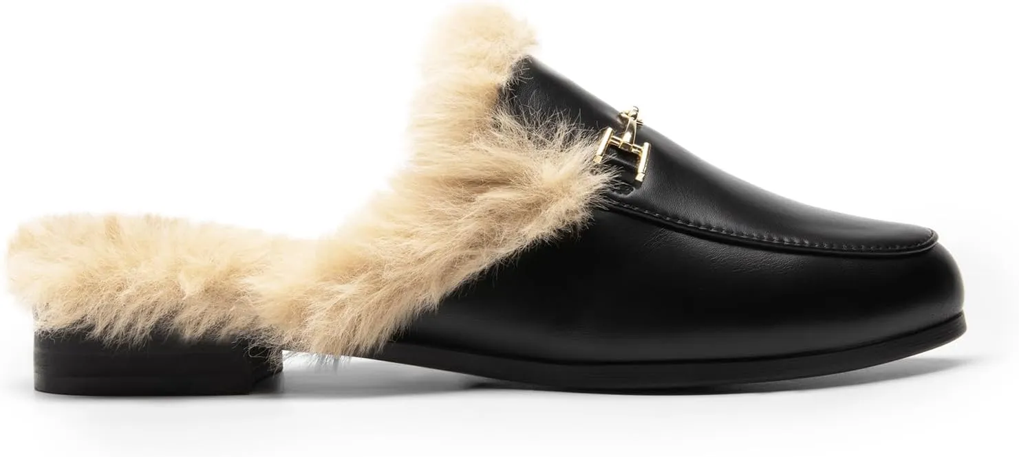 DREAM PAIRS Mules for Women Flats Comfortable Buckle Mules Slip on Slides Backless Loafers Shoes