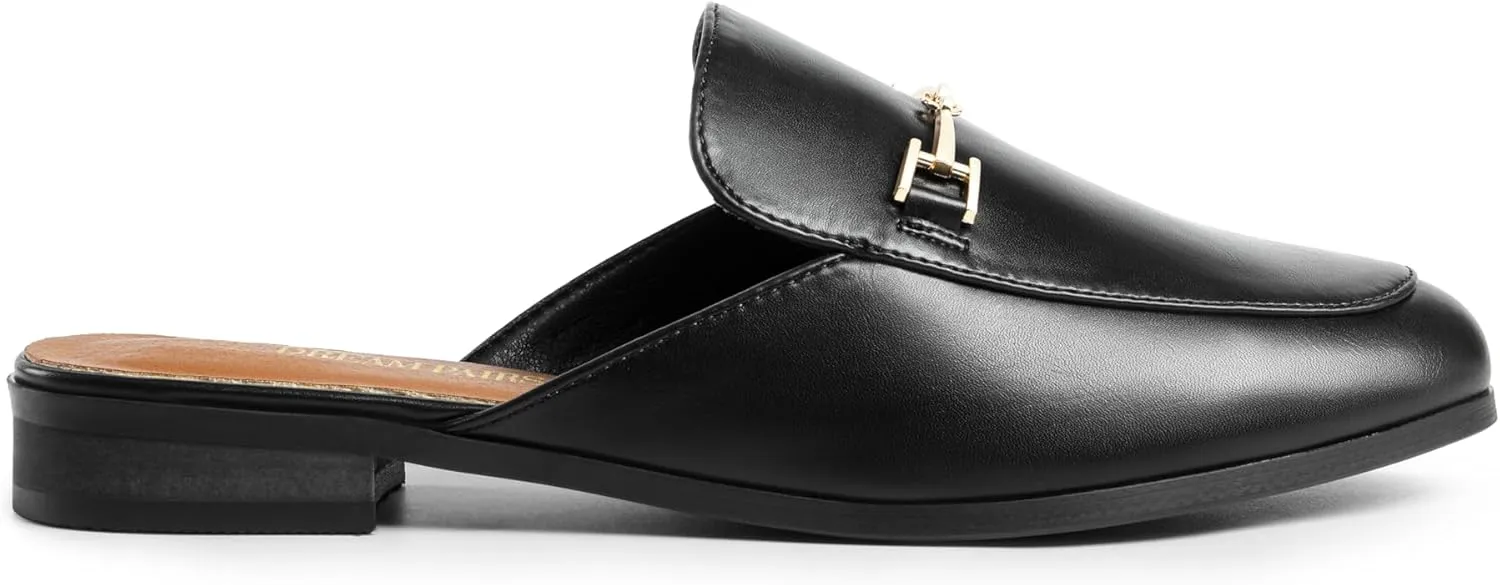 DREAM PAIRS Mules for Women Flats Comfortable Buckle Mules Slip on Slides Backless Loafers Shoes