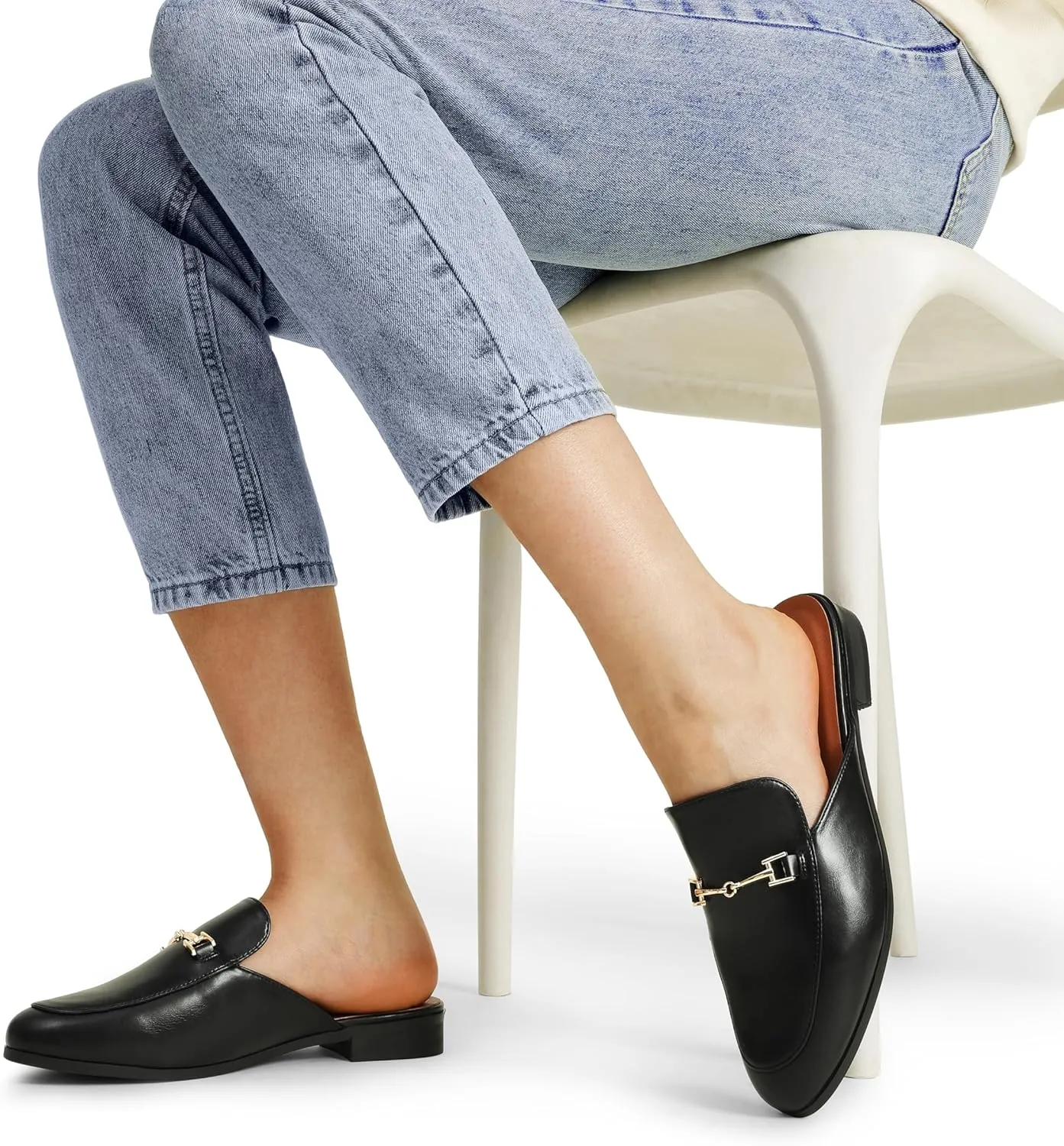 DREAM PAIRS Mules for Women Flats Comfortable Buckle Mules Slip on Slides Backless Loafers Shoes