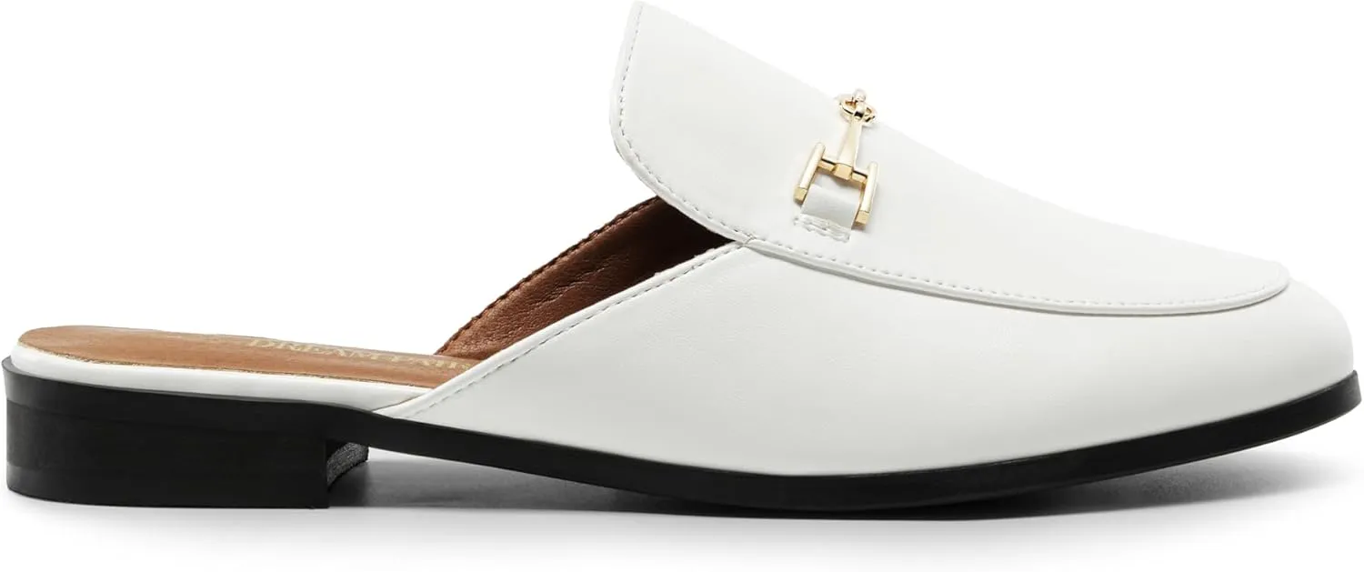 DREAM PAIRS Mules for Women Flats Comfortable Buckle Mules Slip on Slides Backless Loafers Shoes