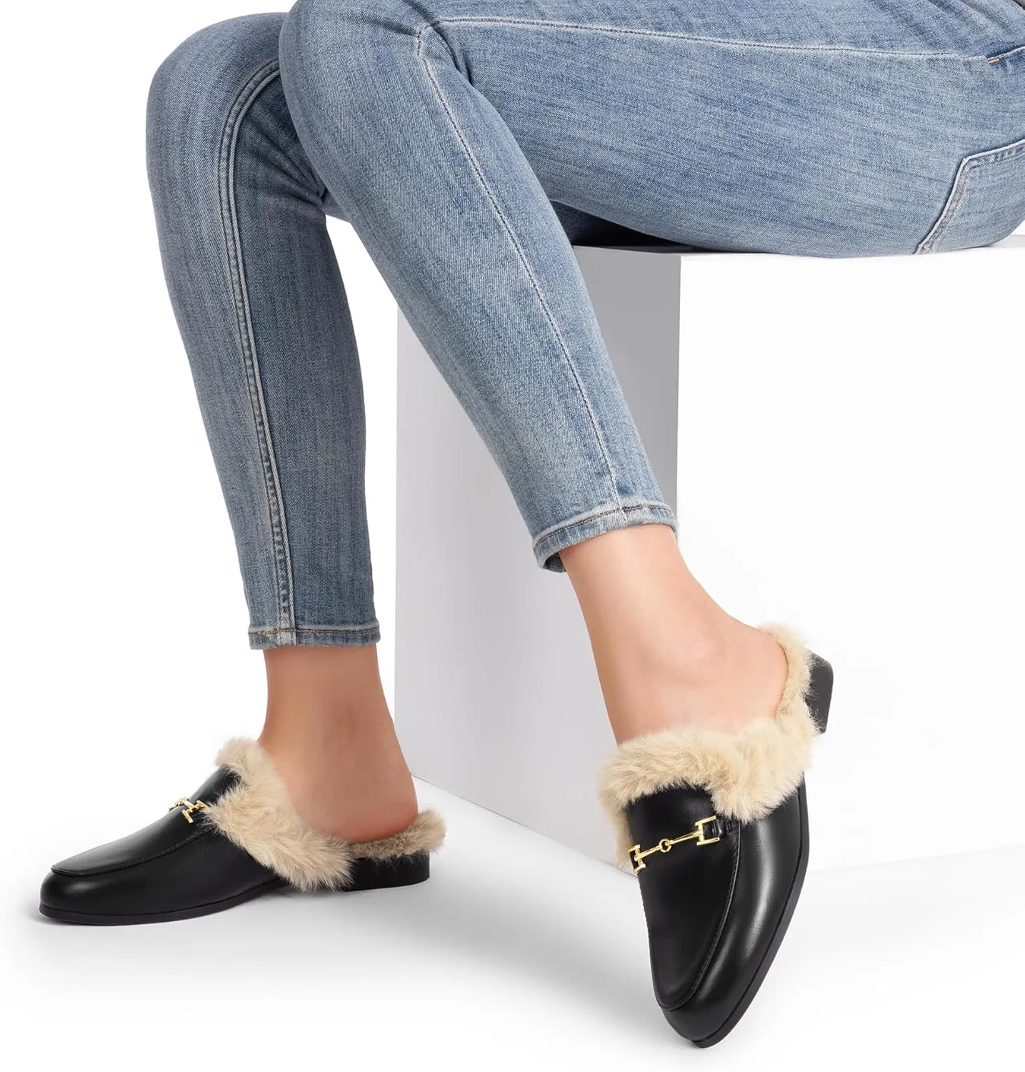 DREAM PAIRS Mules for Women Flats Comfortable Buckle Mules Slip on Slides Backless Loafers Shoes
