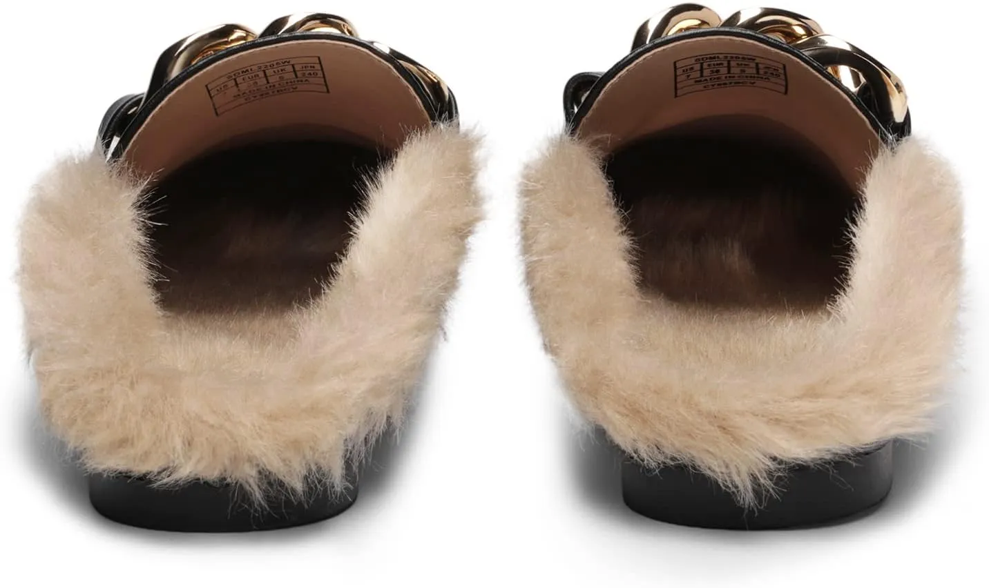 DREAM PAIRS Mules for Women Flats Shoes Comfortable Slip on Closed Toe Slides Loafers with Chain Backless Women’s Mules