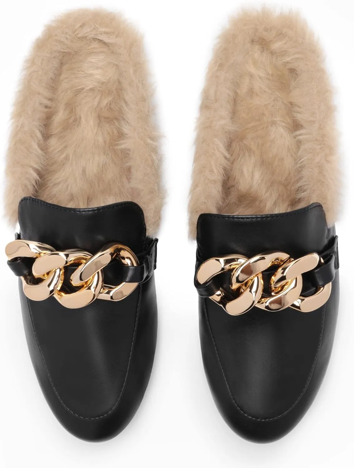 DREAM PAIRS Mules for Women Flats Shoes Comfortable Slip on Closed Toe Slides Loafers with Chain Backless Women’s Mules